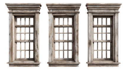 Aged wooden windows with intricate grilles