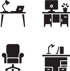 Business Workspace Silhouette Icons Bundle