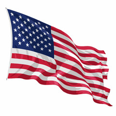 Fototapeta premium An illustration of the American flag waving in the wind with a crow perched or flying nearby. Represents strength, influence, and the global dominance of the United States. Perfect for posters, book c