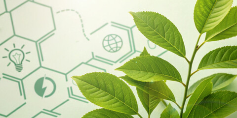 Abstract background with green leaves in the concept of innovative renewable energy usage for...