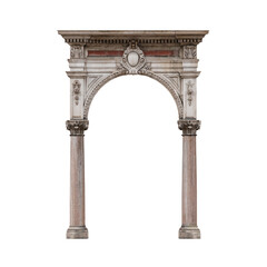 Elements of architectural decorations of buildings. Old wall with arch. Renaissance style