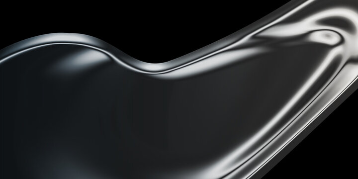 Abstract luxury black and silver liquid background with smooth metallic surface and soft glossy reflections, ideal for premium product mockups, cosmetic branding, or high end tech presentation scene