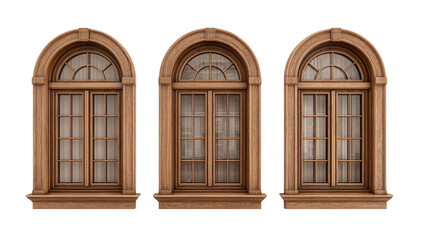 Three antique-style arched wooden windows