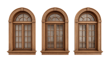 Three antique-style arched wooden windows