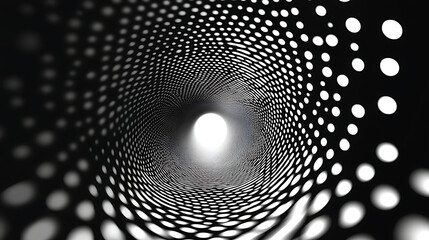 Abstract tunnel with pulsating concentric circles pattern and bright light at end creating dynamic depth and motion effect