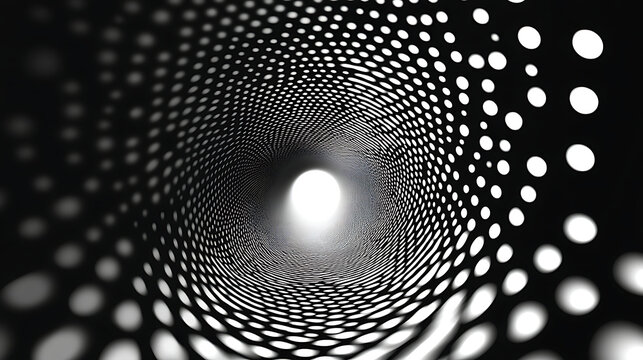 Abstract tunnel with pulsating concentric circles pattern and bright light at end creating dynamic depth and motion effect