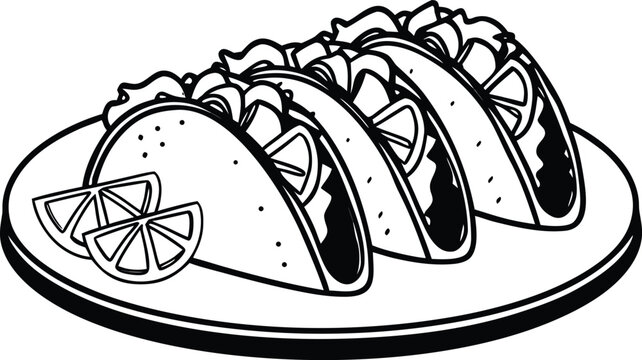 black and white tacos on plate clip art preview