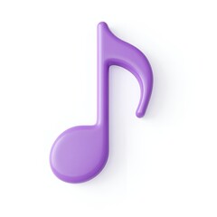 Violet Music Note 3D Cartoon Plastic Style Icon Isolated on White Background