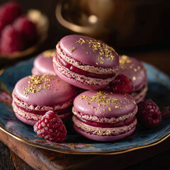Fototapeta premium Photo-realistic image of French raspberry macarons with rosewater ganache