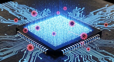 Cyber Attack: Viruses Infecting Computer Chip Technology (AI Generated)