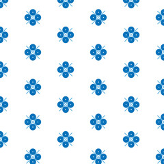 Seamless Monochrome Floral Backdrop Pattern With Hand Drawn Geometric Blue Flowers In Retro Graceful Style. Trend Print For Textiles And Wallpaper On Isolated Background