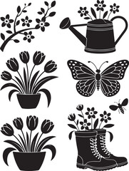 Floral Spring Clipart Set | Watering Can, Flowers, Butterfly