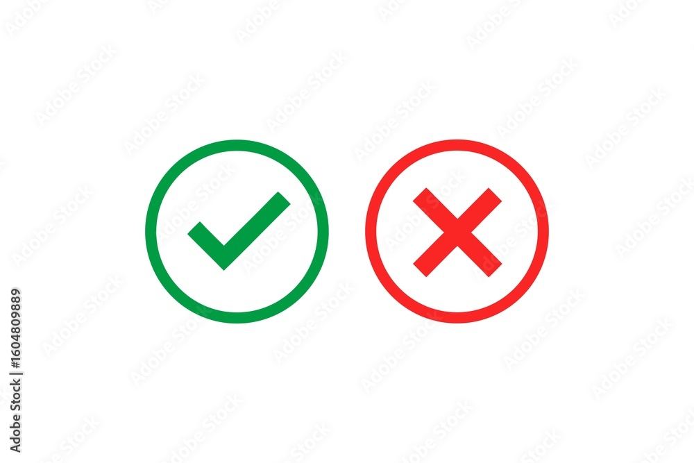 Poster green check mark and red x symbol representing correct and incorrect choices or positive and negativ