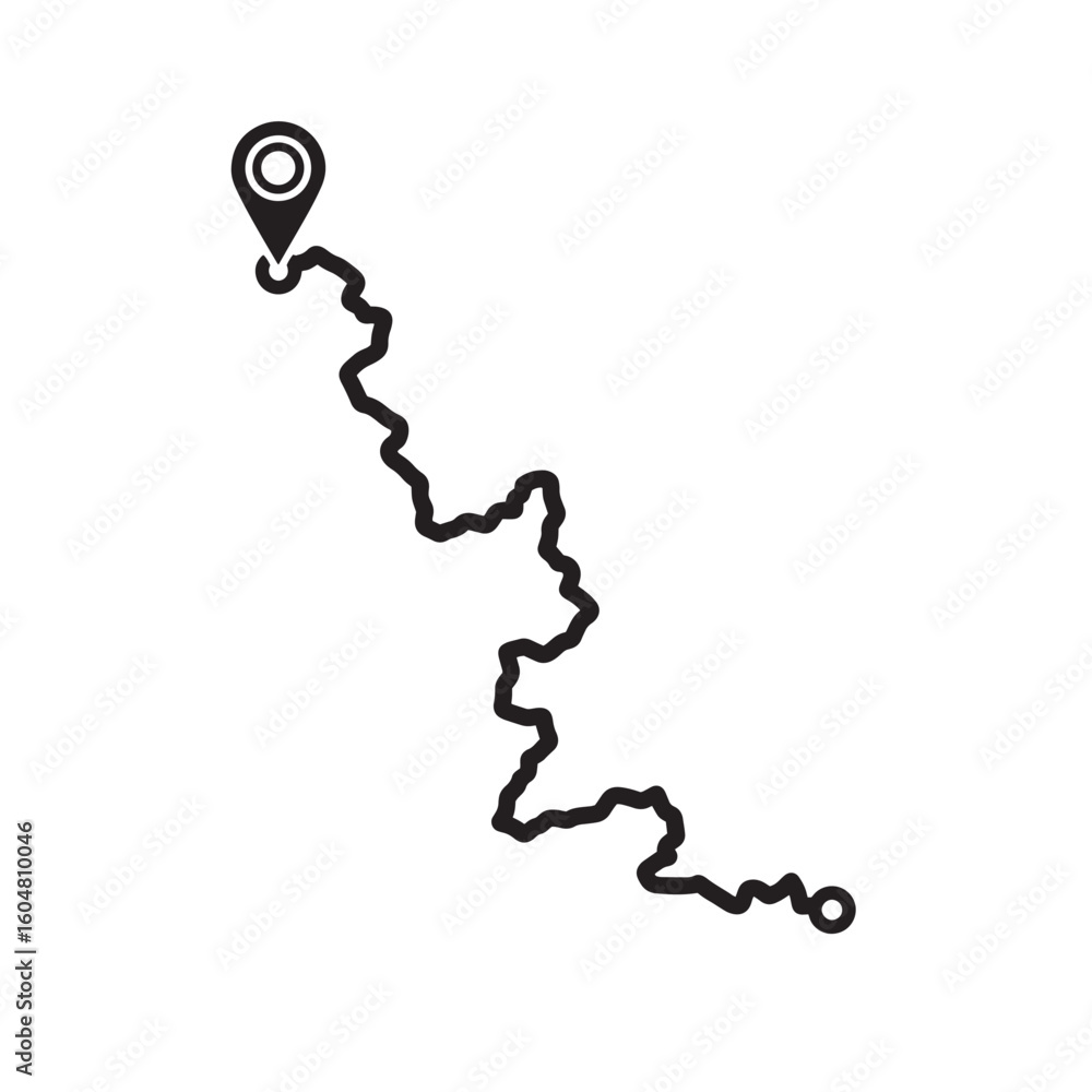 Poster black winding path with location marker route