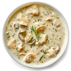 Creamy Seafood Chowder with Clams and Dill Garnish