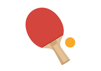 Red Ping Pong Paddle and Orange Ball Illustration on White Background.