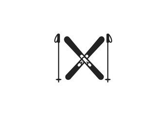 Crossed Alpine Skis with Poles: Simple Black Icon.