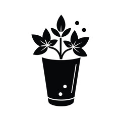 Silhouette a glass with a plant bubbles logo drink