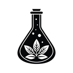 Silhouette a flask with leaves bubbles logo laboratory science