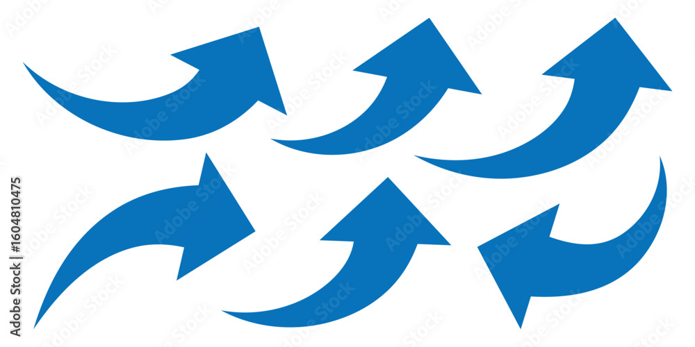 Poster curved arrows, hand drawn curved arrows. blue long curve arrow icon set. circular and rotating arrow