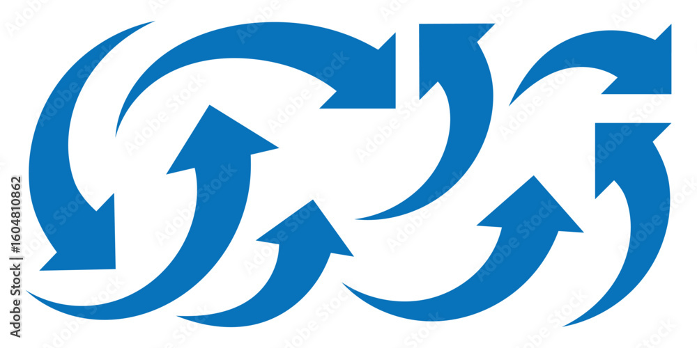 Poster curved arrows, hand drawn curved arrows. blue long curve arrow icon set. circular and rotating arrow