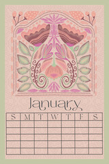 Vertical Perpetual Calendar Template with Exclusive Illustration - 11x16.5 inches Undated Monthly Layout