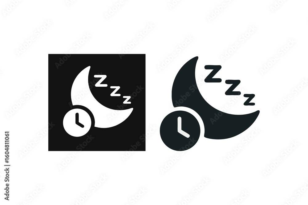 Poster sleep timer icon set with moon and clock illustration for relaxation and bedtime applications design