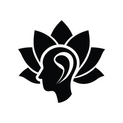 Silhouette a human head with a lotus flower behind it profile face