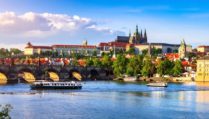 Obraz premium Panoramic cityscape of Prague's historic center