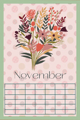 Vertical Perpetual Calendar Template with Exclusive Illustration - 11x16.5 inches Undated Monthly Layout