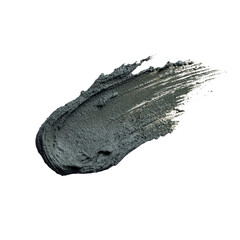 Grey mud mask smear texture sample with visible particles isolated on transparent background