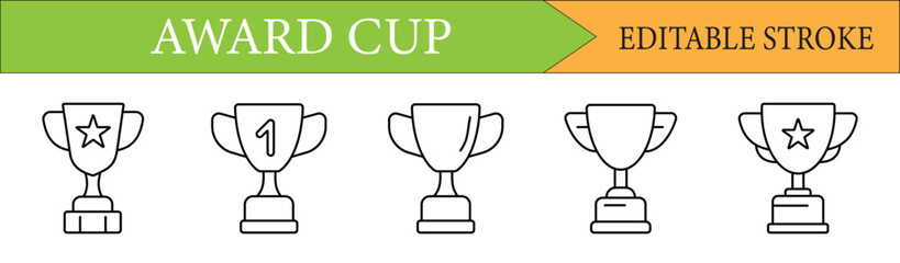 Award Cup & Trophy Editable Stroke Line Icon Set