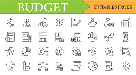 Budget & Financial Planning Editable Stroke Line Icon Set