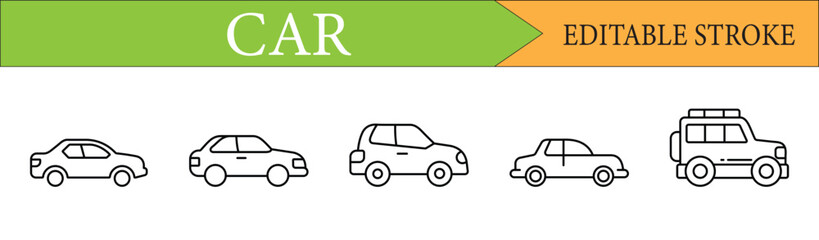 Car & Vehicle Editable Stroke Line Icon Set