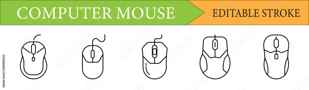 Poster computer mouse line icons set with editable stroke