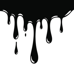 Black liquid dripping from a surface creating abstract shapes