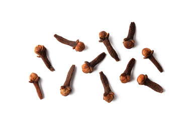 Dried clove spice on the white background