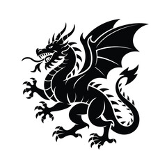 Black silhouette of a mythical dragon with wings and claws