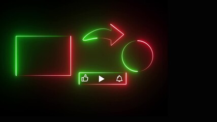 neon glowing red and green Subscribe button and outro for gaming and video channels Youtube notificafions End screen animation.