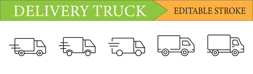 Delivery Truck Editable Stroke Line Icon Set