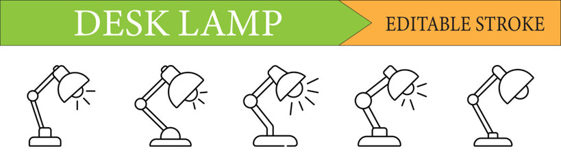 Desk Lamp Line Icons for Office and Study