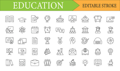 Education and E-Learning Line Icons Set