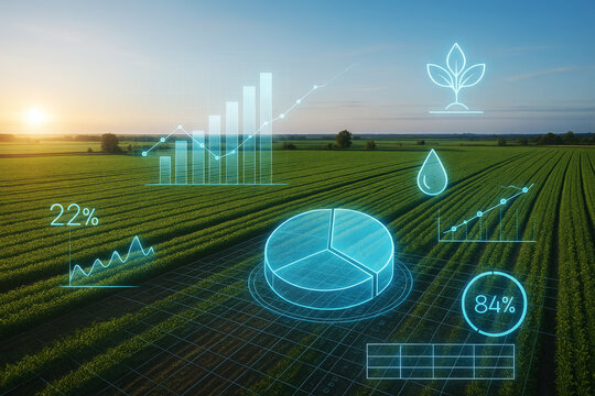 Agricultural field data analysis with futuristic technology agriculture crops - Powered by Adobe