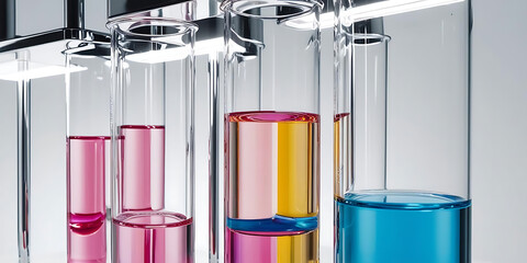 Colorful Liquids in Hanging Test Tubes Under Clinical Light