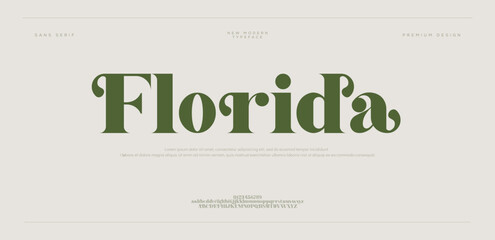 Florida  Modern luxury alphabet beauty logo font. Classic beautiful urban elegant Serif Letter Minimal Fashion. Typography decoration logotype fonts, wedding, logos. vector illustration
