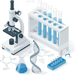 A white isolated optical instrument used for scientific analysis in a biology research laboratory