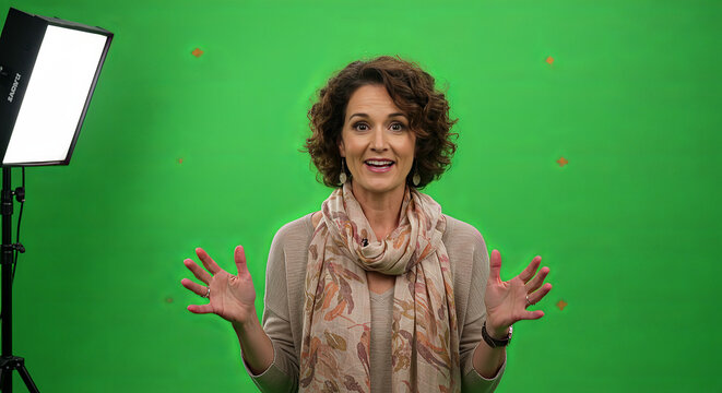 Woman posing against green screen