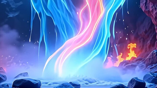 a the motion begins, burst soft rock leech radiant plasm fire shower comparable adenine falls of light, their magnificence glittering framing the conceptual backdrop; the camera softly