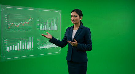 Business presentation presenter showing data graphs