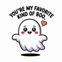 You are my favorite kind of boo card with cute ghost, hearts, playful Halloween, printable sticker, typographic art